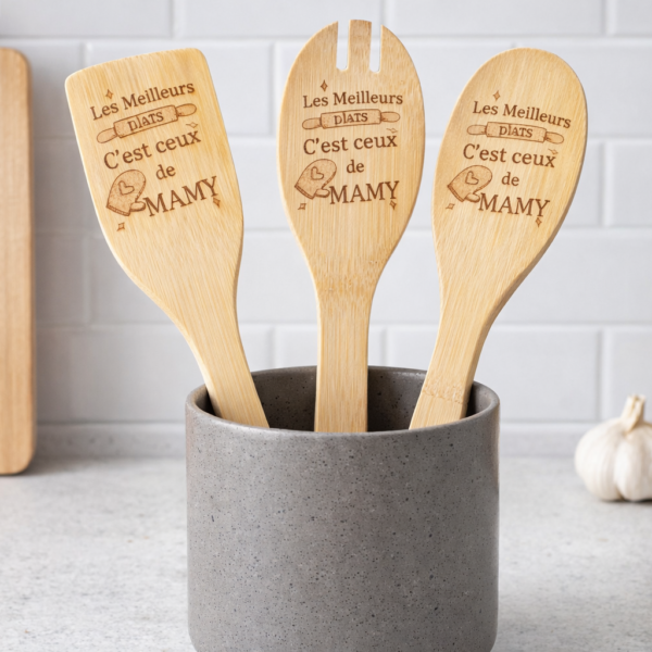 Gravure sur Ustensiles de cuisine en bambou (3 pièces) "Personnalisé"