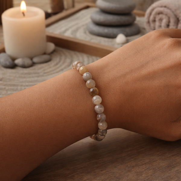 BRACELET BOULE 06MM AGATE PLUME AB