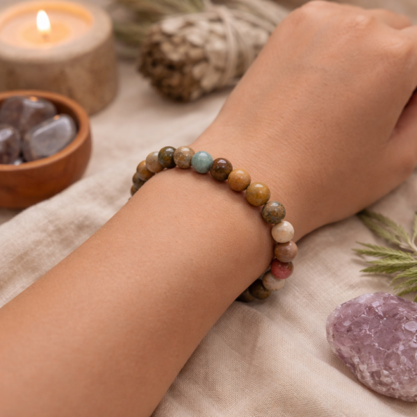 BRACELET BOULE 06MM JASPE OCÉAN A+