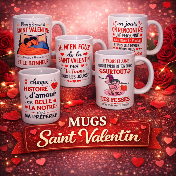 💖 Mugs pour la Saint-Valentin – Personnalisés avec vos prénoms 💖