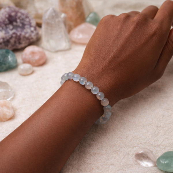 BRACELET BOULE 10MM CALCÉDOINE BLEUE MALAWI AB