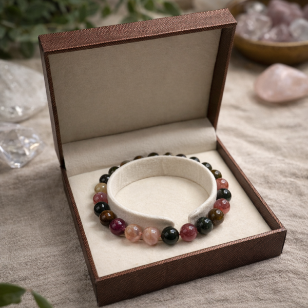 BRACELET BOULE 08MM TOURMALINE MULTICOLORE AA (+ECRIN)