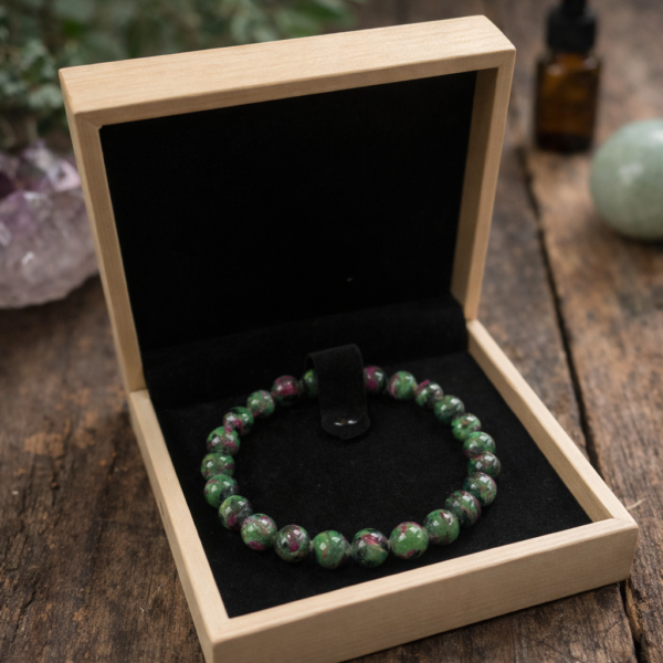 BRACELET BOULE 08MM RUBIS ZOÏSITE AA (+ECRIN)