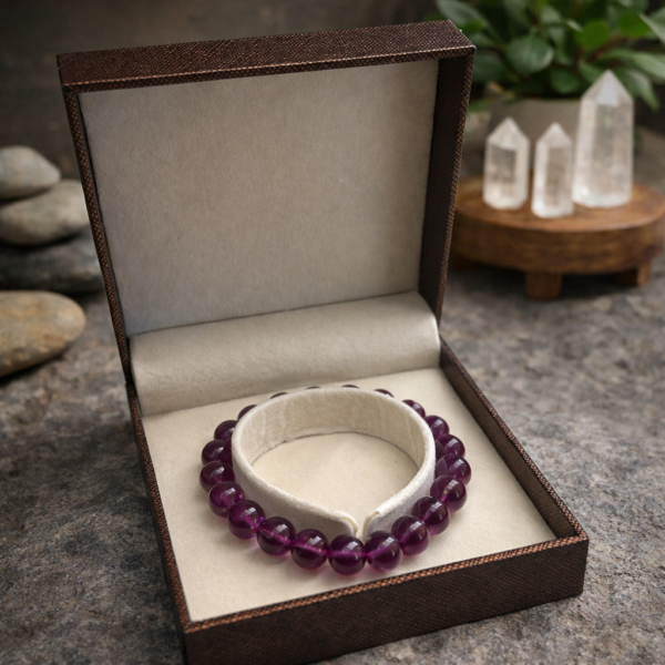 BRACELET BOULE 10MM FLUORINE VIOLETTE AA+ (+ECRIN)