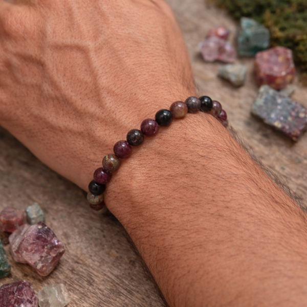 BRACELET BOULE 08MM TOURMALINE MULTICOLORE A+ (TAILLE 2)