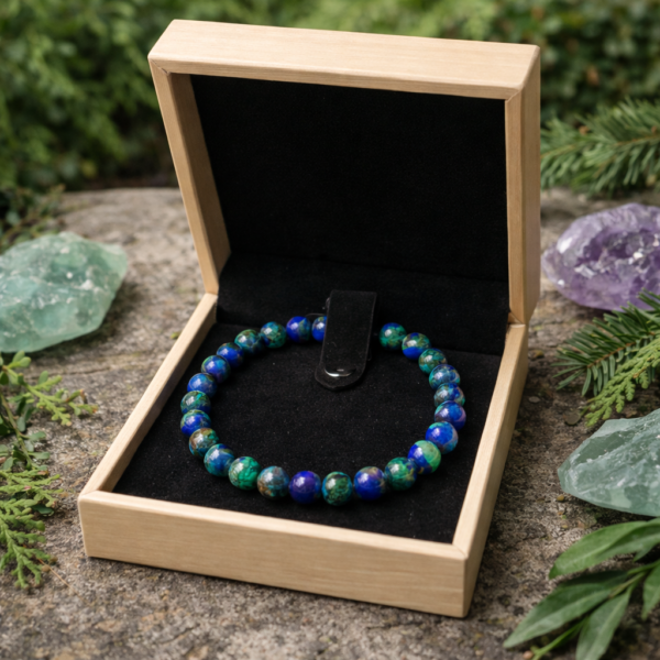 BRACELET BOULE 06MM AZURITE MALACHITE NATURELLE A+ (+ECRIN)