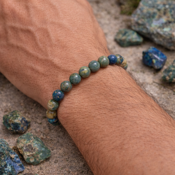 BRACELET BOULE 10MM AZURITE MALACHITE NATURELLE AB