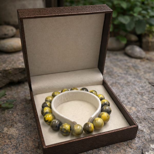 BRACELET BOULE 12MM JASPE BUMBLEBEE A (+ECRIN)